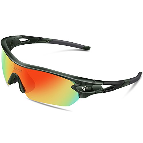 Product Cover TOREGE Polarized Sports Sunglasses with 5 Interchangeable Lenes for Men Women Cycling Running Driving Fishing Golf Baseball Glasses TR002 (Transparent Gray&Rainbow Lens)