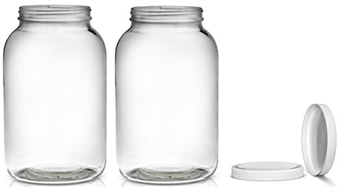 Product Cover 2 Pack ~ Wide Mouth 1 Gallon Clear Glass Jar - White Lid with Liner Seal for Fermenting Kombucha/Kefir, Storing and Canning/USDA Approved, Dishwasher Safe