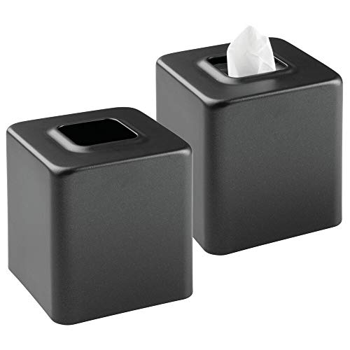 Product Cover mDesign Modern Square Metal Paper Facial Tissue Box Cover Holder for Bathroom Vanity Countertops, Bedroom Dressers, Night Stands, Desks and Tables - 2 Pack - Black