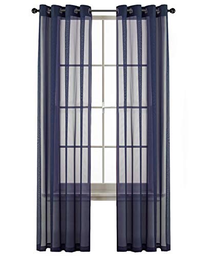 Product Cover GoodGram 2 Pack Ultra Luxurious High Woven Elegant Sheer Grommet Curtain Panels - Assorted Sizes & Colors (Navy, 84 in. Long)
