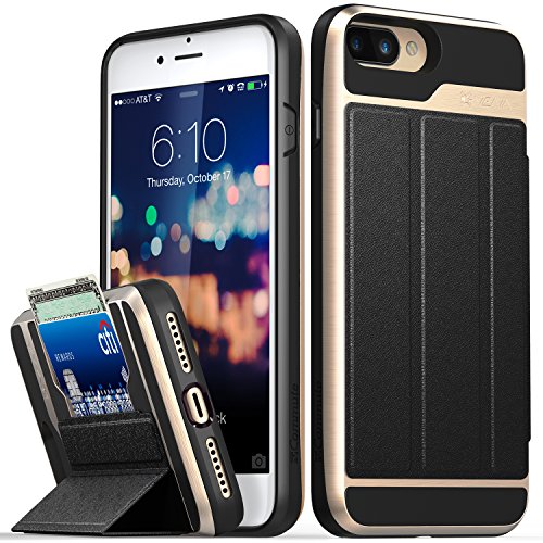Product Cover Vena iPhone 8 Plus Wallet Case, iPhone 7 Plus Wallet Case, [vCommute][Military Grade Drop Protection] Flip Leather Cover Card Slot w/Kickstand for Apple iPhone 8 Plus / 7 Plus (Gold/Black)