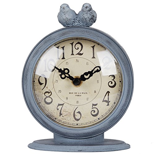 Product Cover NIKKY HOME Shabby Chic Pewter Quartz Table Clock with 2 Birds, 4.7
