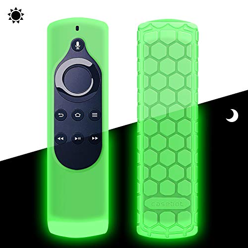 Product Cover Fintie Silicone Case for Fire TV 4K / 2nd Gen Fire TV Stick / Fire TV Cube Voice Remote, Compatible with Echo / Echo Dot Alexa Voice Remote - Honey Comb Series [Anti Slip] Shockproof Cover, Green-Glow