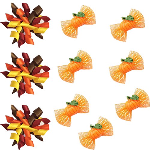 Product Cover yagopet 20pcs in Pairs Dog Hair Bows for Thanksgiving Halloween Pumpkin Dog Curves Bows Dog Autumn Bows with Rubber Bands Dog Topknot Bows Supplies Pet Hair Accessories