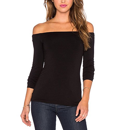 Product Cover Women's Sexy Slim Fit Stretchy Off Shoulder Long Sleeve Blouse Tops Shirt