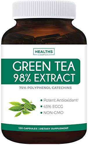 Product Cover Green Tea 98% Extract with EGCG - 120 Capsules (Non-GMO) for Weight Loss & Metabolism Boost - Natural Diet Pills - Leaf Polyphenol Catechins - Antioxidant Supplement - 1000mg (500mg per Capsule)