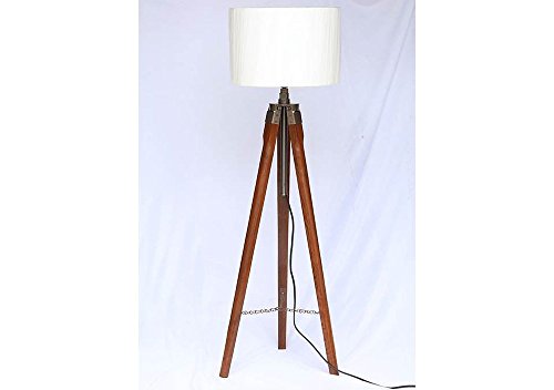Product Cover Roorkee Instruments INDIA Wooden Tripod Floor Lamp Stand with Shade and Bulb (Off-White)
