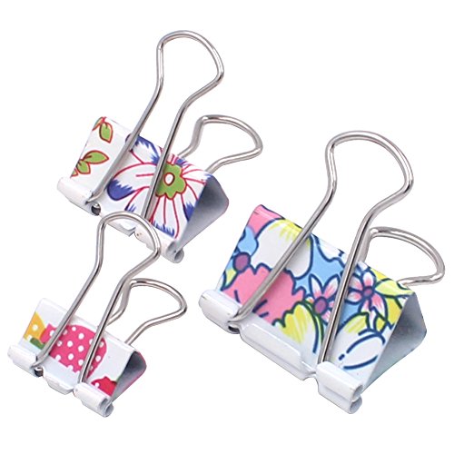 Product Cover Z Zicome 50 Pack Colorful Printed Binder Clips, Assorted Sizes (Floral)