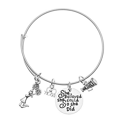 Product Cover Cheer Charm Bracelet- Cheerleading She Believed She Could So She Did Bangle Bracelet- Cheer Jewelry - Perfect Gift For Cheerleaders & Cheer Coaches