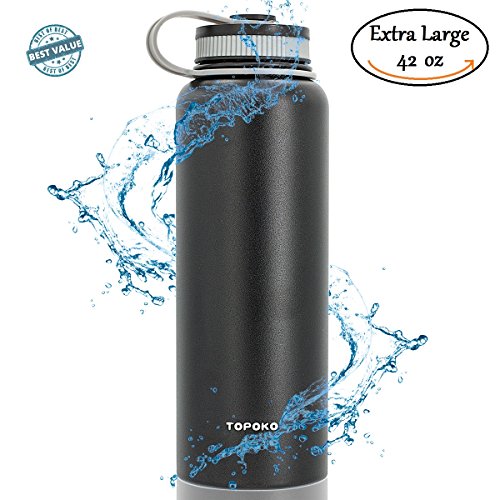 Product Cover TOPOKO 40 Oz Stainless Steel Double Wall Leak Spoof Vacuum Insulation Wide Mouth Reusable Bottle/Keep Hot Or Cold More Than 12 Hours - Black