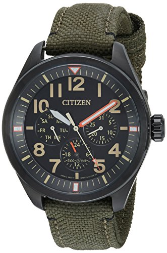 Product Cover Citizen Men's 'Military' Quartz Stainless Steel and Nylon Casual Watch, Color:Green (Model: BU2055-16E)