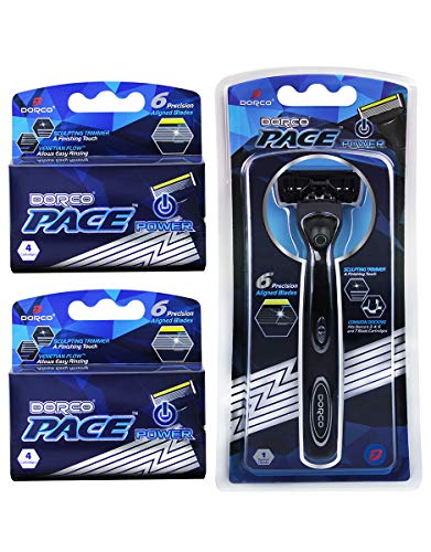 Product Cover Dorco Pace 6 Plus Power - Six Blade Power Razor System with Trimmer (9 Cartridges + 1 Handle...)