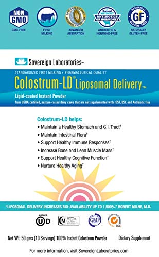 Product Cover Enhanced Absorption Liposomal Colostrum Powder - Proprietary Colostrum-LD Tech Provides up to 1500% More Bio-Availability Over Regular Colostrum - 50 Grams Travel/Trial by Sovereign Laboratories ...