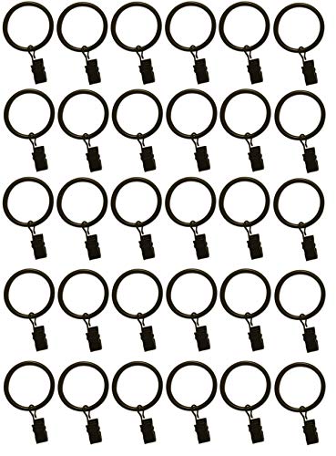 Product Cover TEJATAN 2-inch, Set of 30 Metal Curtain Rings with Clips and Eyelets - Black (Also Known as Curtain Clip Rings/Drapery Rings/Curtain Ring Hooks with Clips