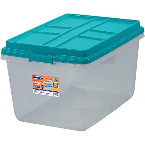 Product Cover Single Unit 72-Quart Hefty Hi-Rise Clear Latch Box In Teal Sachet Lid and Handles