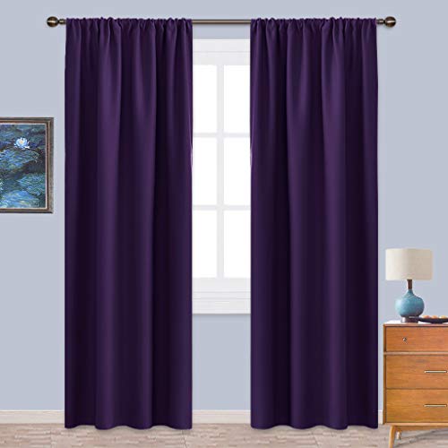 Product Cover NICETOWN Blackout Draperies Curtains 84 Long - Easy Care Thermal Insulated Rod Pocket Blackout Curtains/Draperies for Patio Door - 1 Pair,Royal Purple,42 inches Wx84 L