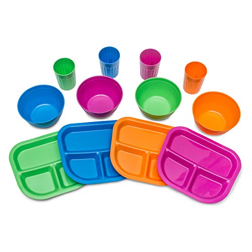 Product Cover Kids Plates, Bowls, Cups, Dinnerware Set, 12 pieces, Assorted Colors ...