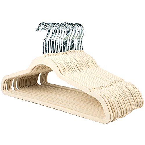 Product Cover Klager's Ivory Velvet Suit Hangers - Pack of 50 - Featuring Non-Slip, Ultra Thin Hangers with 360 Degree Swivel Hook & Space Saving Design - Premium & Durable Quality!