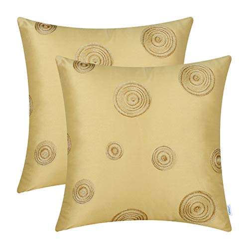 Product Cover CaliTime Pack of 2 Cushion Covers Throw Pillow Cases Shells for Sofa Couch Home Decoration 18 X 18 Inches Modern Random Circles Rings Geometric Chain Embroidered Gold