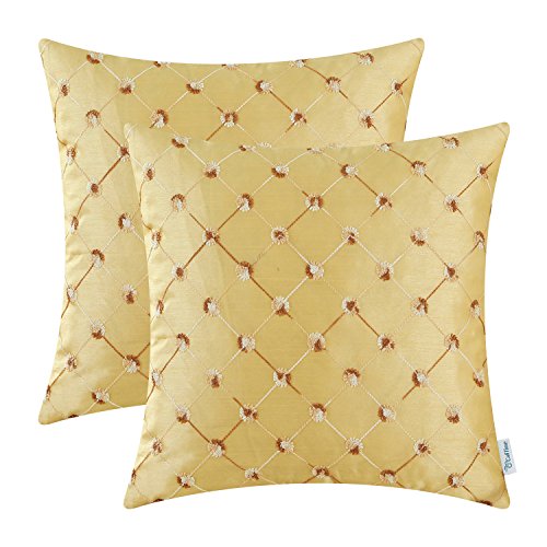 Product Cover CaliTime Pack of 2 Cushion Covers Throw Pillow Cases Shells for Sofa Couch Home Decoration 18 X 18 Inches Modern Diamonds Shape Geometric Chain Embroidered Gold