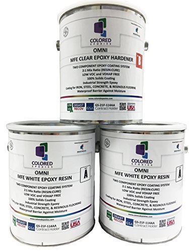 Product Cover Coloredepoxies 10025 White Epoxy Resin Coating Made with Beautiful and Vibrant Pigments, 100% solids, For Garage Floors, Basements, Concrete and Plywood. 3 Gallon Kit