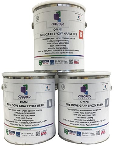 Product Cover Coloredepoxies 10019 Light Gray Epoxy Resin Coating Made with Beautiful and Vibrant Pigments, 100% solids, For Garage Floors, Basements, Concrete and Plywood. 3 Gallon Kit