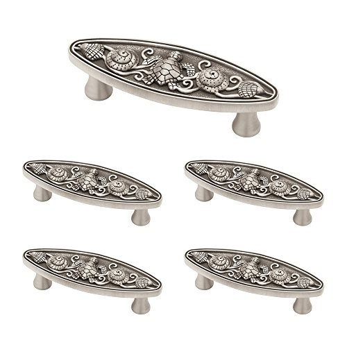 Product Cover Franklin Brass PBF663-BSP-C1 Seaside Cottage Oval Kitchen Cabinet Hardware Drawer Handle Pull, 5 Pack, Brushed Satin Pewter