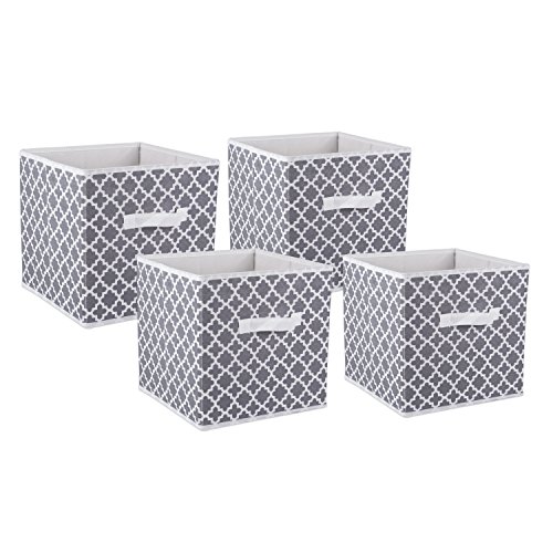 Product Cover DII Foldable Fabric Storage Containers for Nurseries, Offices, Closets, Home Décor, Cube Organizers & Everyday Use, 11 x 11 x 11, Gray Lattice-Set of 4, Small (4)