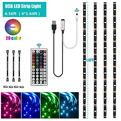 Product Cover USB LED Strip Light Kit,Topled Light® 4 Pre-Cut Strips & 3 Wire Mounting Clips & 44 Key Mini Remote Control Multicolor RGB Home Accent LED Tape Light Strip for TV Backlight