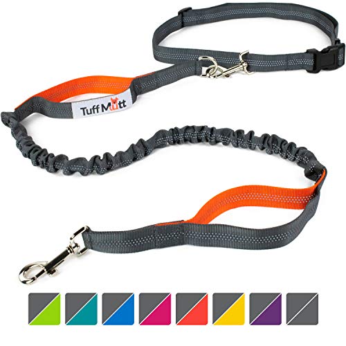 Product Cover Tuff Mutt Hands Free Dog Leash for Running, Walking, Hiking, Durable Dual-Handle Bungee Leash is 4 Feet Long with Reflective Stitching, and an Adjustable Waist Belt That Fits up to 42 Inch Waist