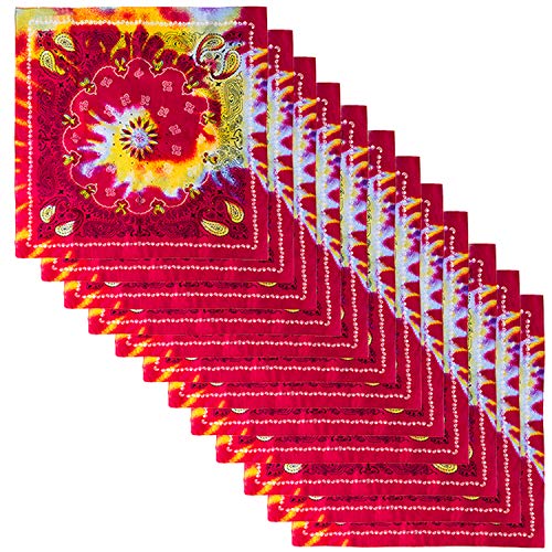 Product Cover CoverYourHair Tie Dye Paisley Bandanas - Colorful Bandannas - Rainbow Hippie Bandana - Bulk 12 Pack