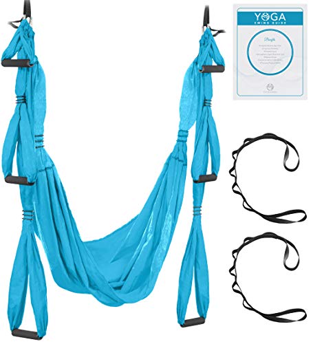 Product Cover UpCircleSeven Aerial Yoga Swing Set - Yoga Hammock/Sling Kit + Extension Straps & eBook - Antigravity Ceiling Hanging Yoga Sling - Inversion Swing for Beginners & Kids (Blue)