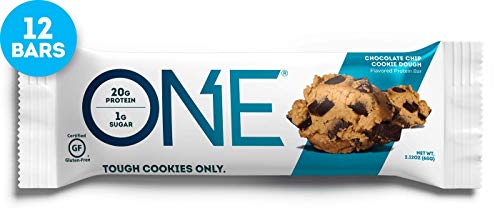 Product Cover ONE Protein Bars, Chocolate Chip Cookie Dough, Gluten Free Protein Bars with 20g Protein and only 1g Sugar, Guilt-Free Snacking for High Protein Diets, 2.12 oz (12 Pack)