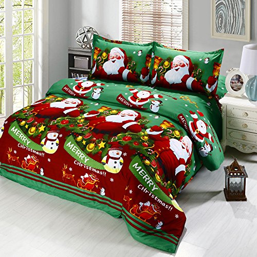 Product Cover Anself 4PCS Christmas Bedding Sets,Beautiful Christmas Comforter Set,1 x Duvet Cover, 1 x Bed Sheet, 2 x Pillow Case, Queen Size, Green