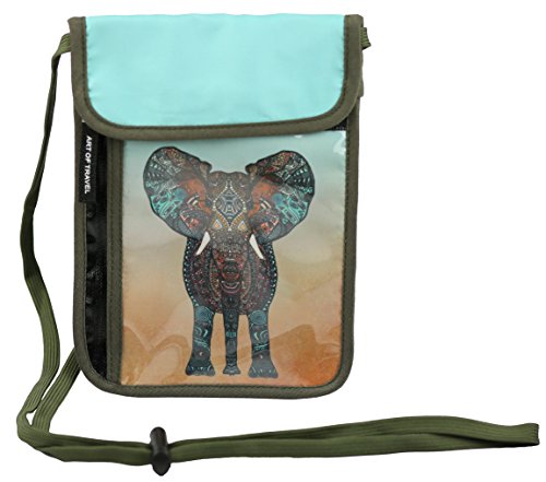 Product Cover Art of Travel RFID Safe Hidden Travel Passport Neck Wallet, A Partnership with Artists Around the World Design by Monika Strigel, Germany, Elephant