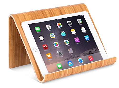 Product Cover Sofia + Sam Bamboo Tablet Holder and Stand - Natural Wood - Works with iPad, Surface etc. - Cookbook Book E-Readers Smartphones - Kitchen Table Top - Wire Organizer