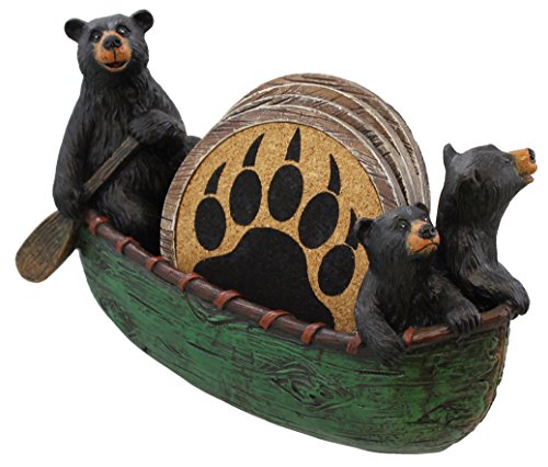 Product Cover Old River Outdoors 3 Black Bears Canoeing Coaster Set - 4 Coasters Rustic Cabin Green Canoe Cub Decor