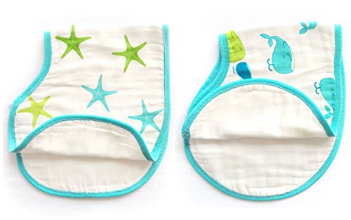 Product Cover Baby Drool Bibs, 2 Pack Burpy Cloth for Drooling and Teething, 100% Cotton and Super Soft Absorbent Baby Bibs for Boys and Girls, Baby Shower Gift Set(Blue,23.5''x 9'')