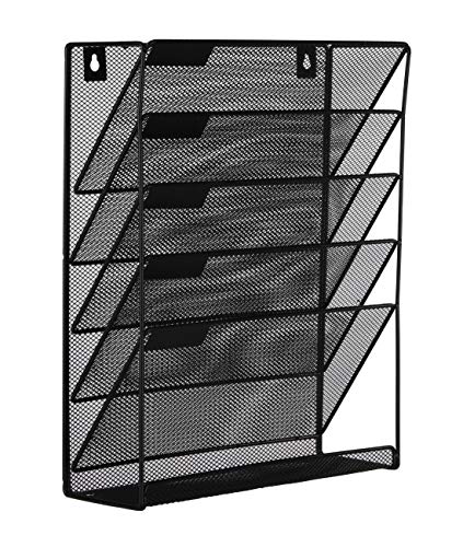 Product Cover EasyPAG Mesh Wall File Holder 5 Tier Vertical Mount / Hanging Organizer with Bottom Flat Tray ,Black