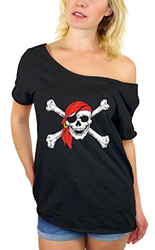 Product Cover Jolly Roger and Crossbones Sugar Skull Off Shoulder top T-Shirt 2XL Black