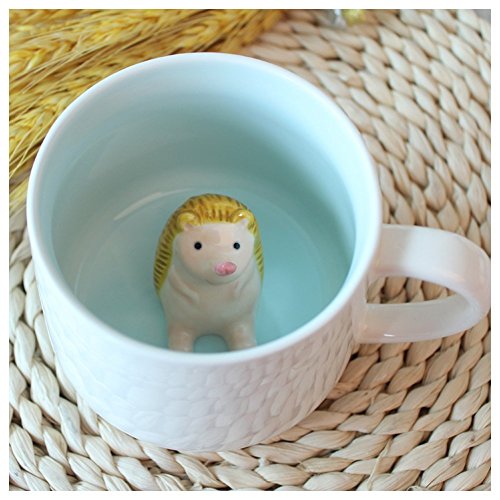 Product Cover 3D Cute Cartoon Miniature Animal Figurine Ceramics Coffee Cup - Baby Hedgehog Inside, Best Office Cup & Birthday Gift (Hedgehog)