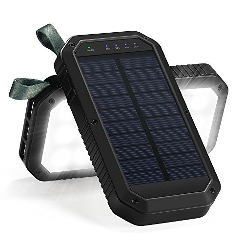 Product Cover Solar Charger, 8000mAh 3-Port USB and 21LED Light Solar Power Bank Portable Battery Cellphone Charger, Solar Panel for Emergency Outdoor Camping Hiking for iOS and Android cellphones (Black)