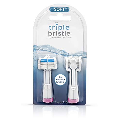 Product Cover Triple Bristle Replacement Brush Heads - Fits Triple Bristle Brand Sonic Toothbrush - NEW Now With Disclosing Bristles - Cleaner Teeth & Whiter Smile 1/3 The time - 2 Pack (PINK)