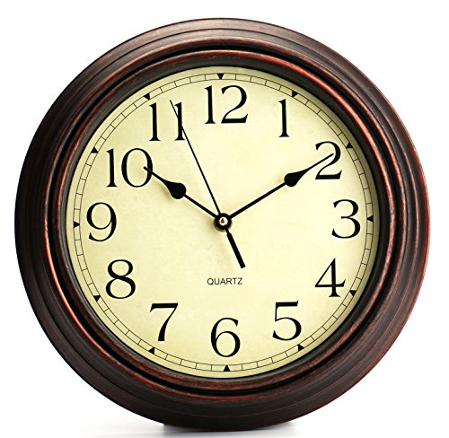 Product Cover Bekith 12-Inch Round Classic Clock Retro Non Ticking Quartz Decorative Wall Clock