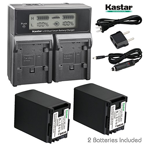 Product Cover Kastar LCD Dual Fast Charger & 2 x Battery for Canon BP-827 and VIXIA HF G10, G20, M30, M31, M32, M40, M41, S10, S11, S20, S21, S30, S100, S200, HF20, HF21, HF100, HF100, HF200, HG20, HG21, XA10
