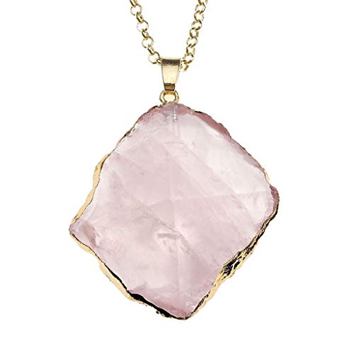 Product Cover Top Plaza Natural Gemstone Rose Quartz Healing Crystal Stone Irregular Shape Pendant Necklace(Golden Case)