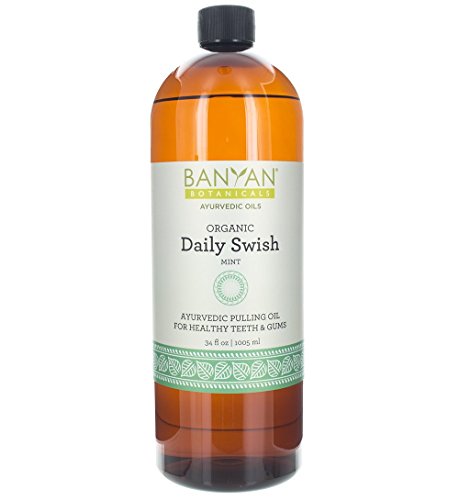 Product Cover Banyan Botanicals Daily Swish Mint - Organic Ayurvedic Oil Pulling Mouthwash with Coconut Oil - for Oral Health, Detoxification, Healthy Teeth, Gums* - 34oz - Non GMO Sustainably Sourced Vegan