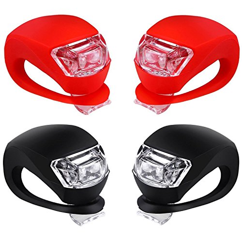 Product Cover Malker Bicycle Light Front and Rear Silicone LED Bike Light Set - Bike Headlight and Taillight,Waterproof & Safety Road,Mountain Bike Lights,Batteries Included (2pcs Red & 2pcs Black)