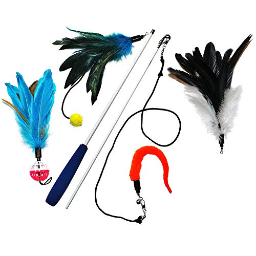 Product Cover Pet Fit For Life 4 Piece Dual Rod Feather Teaser and Exerciser for Cat and Kitten - Cat Toy Interactive Cat Wand