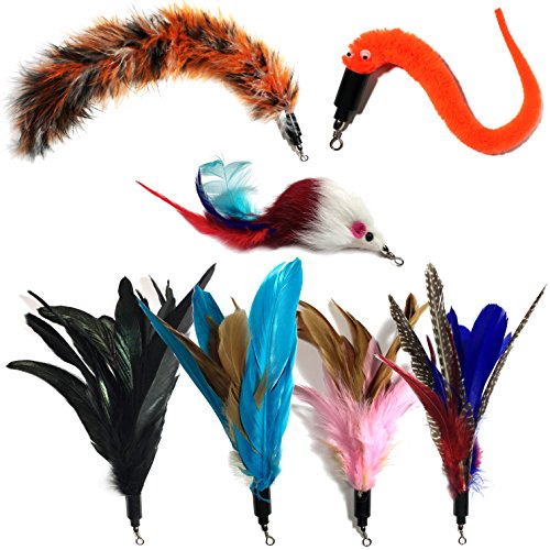 Product Cover Pet Fit For Life 7 Piece - PLUS BONUS - Replacement Feathers and Soft Furry For Interactive Cat and Kitten Toy Wands